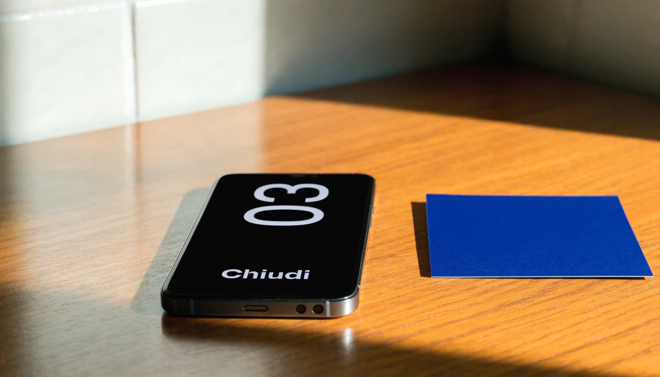 Un documento di identità appoggiato accanto a uno smartphone con un timer sullo schermo, su un tavolo da cucina